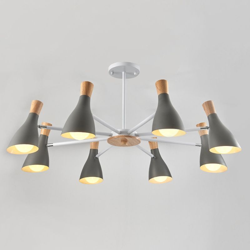 Iron Bias-Cut Bottle Chandelier Lamp Macaron Style Wood Pendant Light for Living Room