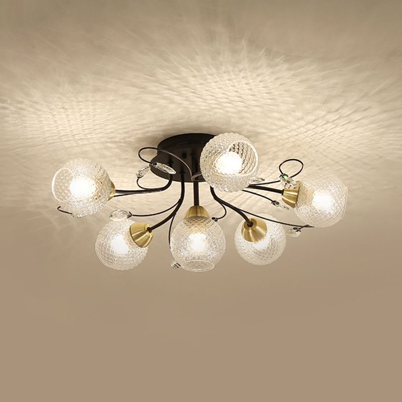 Globus Deckenmontagedise Minimalismus klares Gitterglas 6 Lampen Black/Gold Semi Flush Light