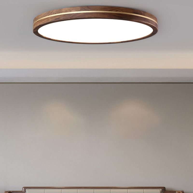 Modern Wood LED Flush Mount Circle Shape Ceiling Light with Acrylic Shade for Bedroom