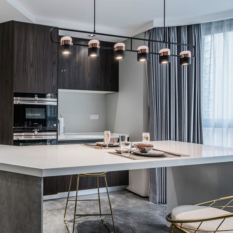 Modern Cylinder Island Light Fixture Multi-Head Restaurant Hanging Lamp with Acrylic Shade