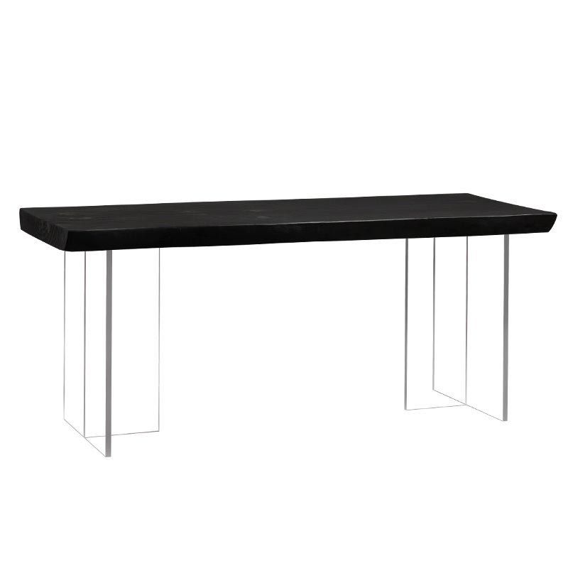 Acrylic Clear Double Pedestal Dining Table Modern Solid Wood Top Dinette Table