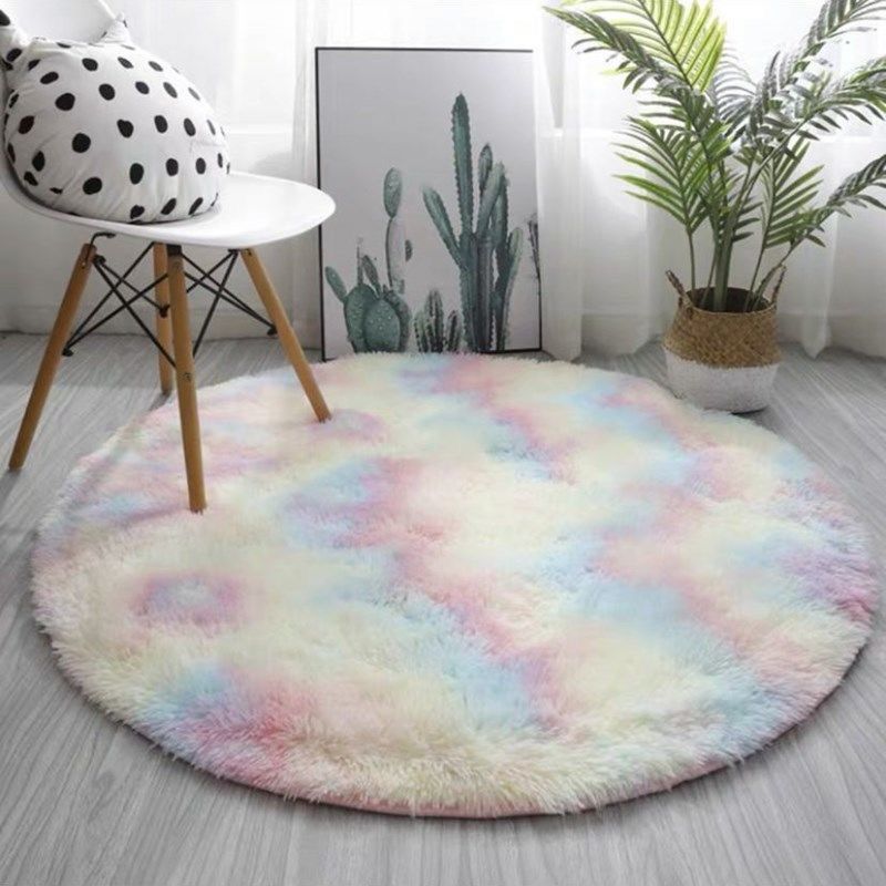 Casual Round Shag Area Rug Trendy Tie Dye Print Rug Polyester Anti-Slip Carpet for Home Decor