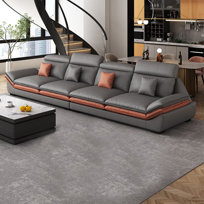 Contemporary Sewn Pillow Back Sofa & Chaise 37.4" H Pillow Top Sofa, Grey Faux Leather