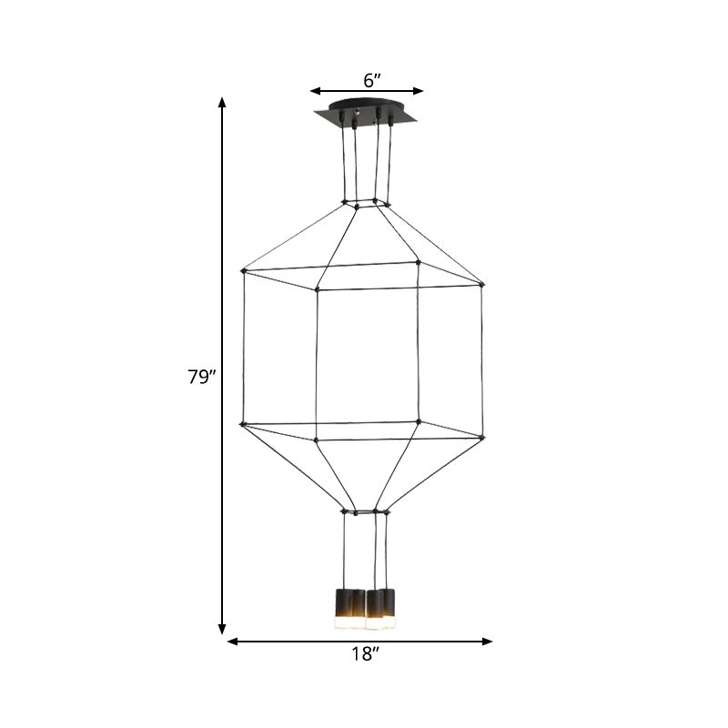 Luz de colgante cuadrado negro 3D Estilo nórdico 4/6 Luces Luz de techo colgante de vidrio con marco de metal