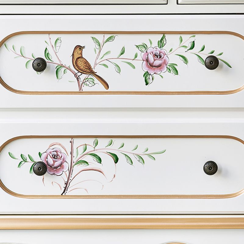 White French Country Wood Storage Chest with Drawers for Home