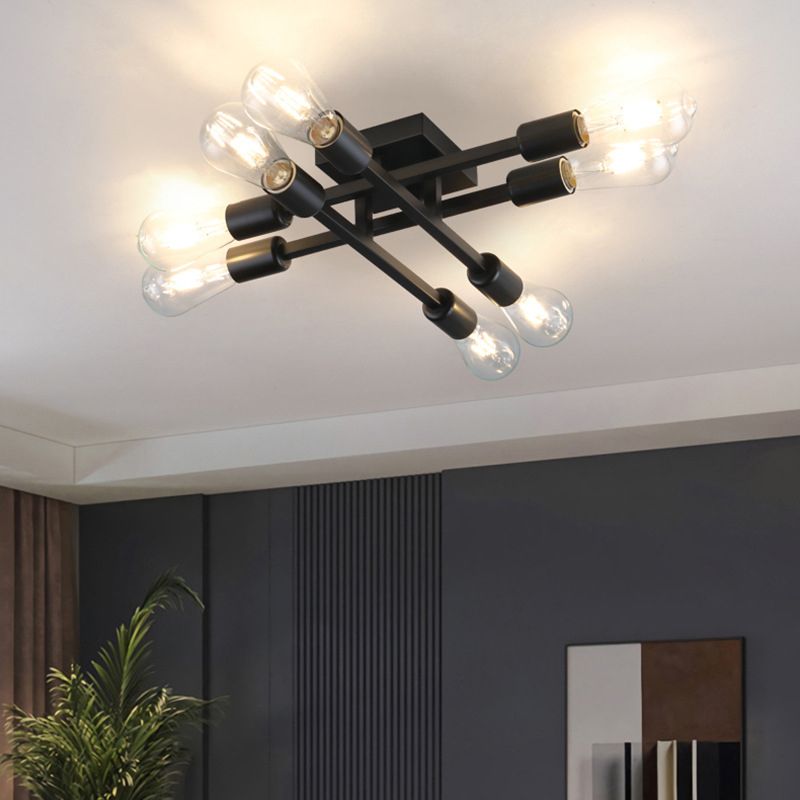 Industrial Linear Semi Mount Lighting Metal Ceiling Mount Light Fixture
