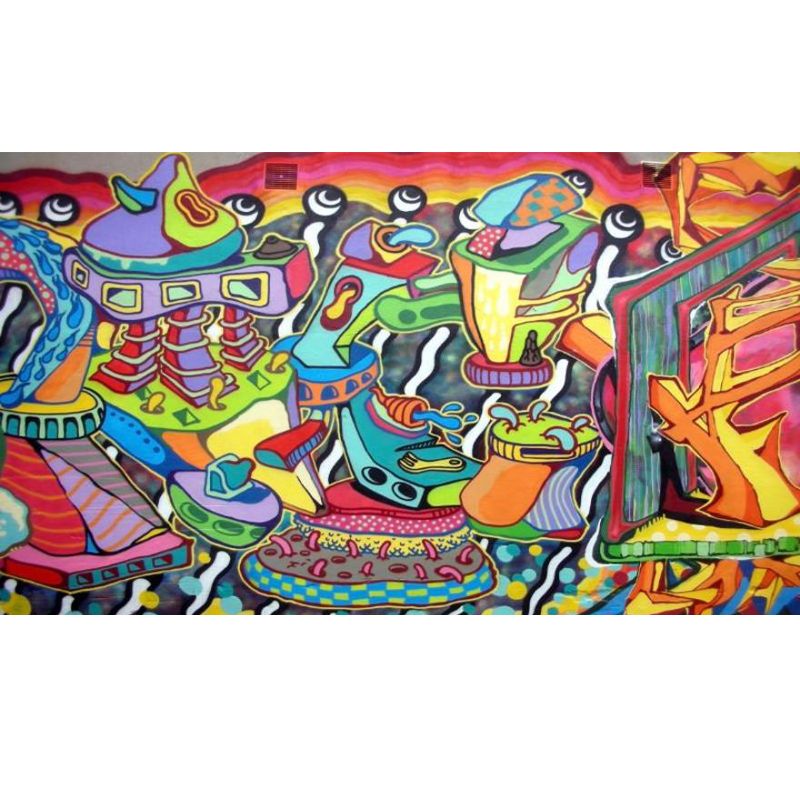 Novel Graffiti Wall Mural Modern Decorative Living Room Wall Art, Custom Size Available