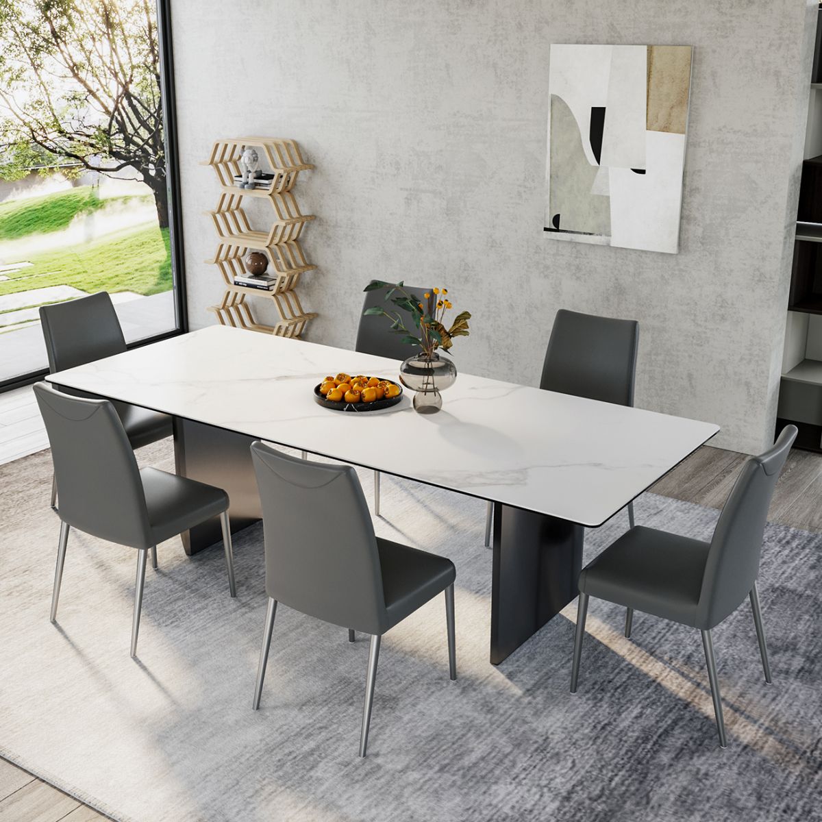 Chaise de salle à manger sans accoudoirs de style moderne, chaises de salle à manger rembourrées en cuir à dossier solide (Ensemble de 2)