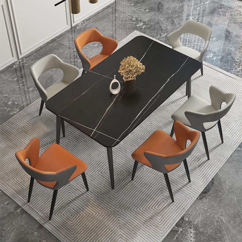 Industrial Style Faux Leather Side Chair with 4 Metal Legs Open Back Dining Side Chair