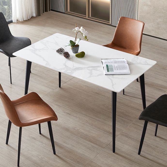Esstisch mit gesinterter Steinplatte, rechteckiger Tisch mit Metallsockel und 4 Beinen