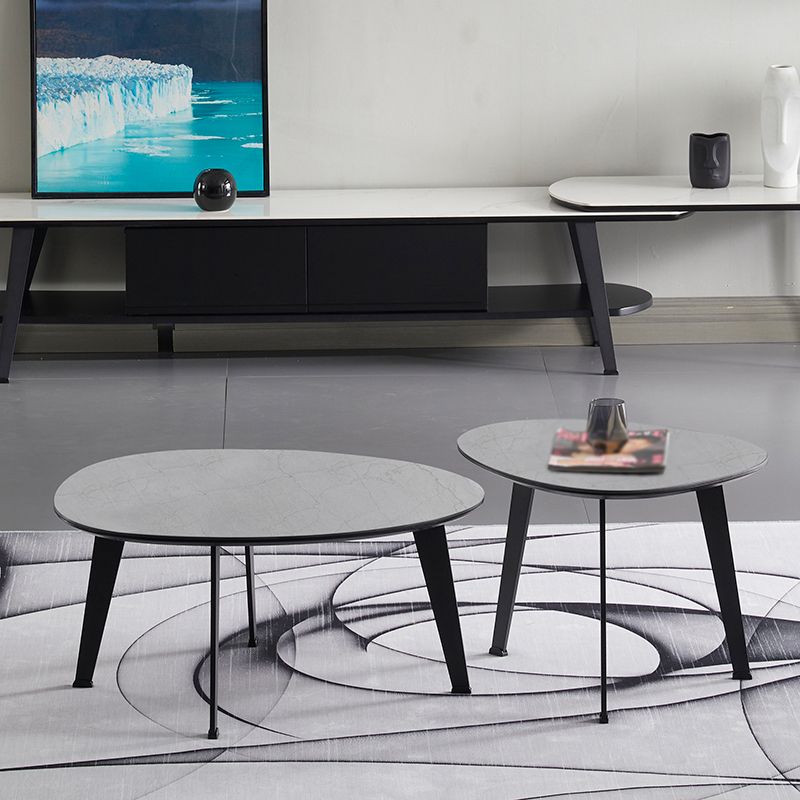 Contemporary White/Grey Free Shape Coffee Table with Metal Base