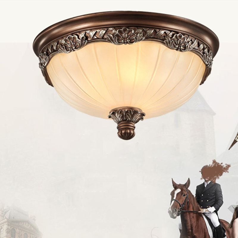 Country Style Kuppel Deckenmontage Lampe Opal Rib Glas Flush Leuchte für Schlafzimmer