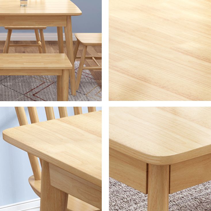 Industrial Rubber Wood Dining Table Rectangle Kitchen Table with 4 Legs