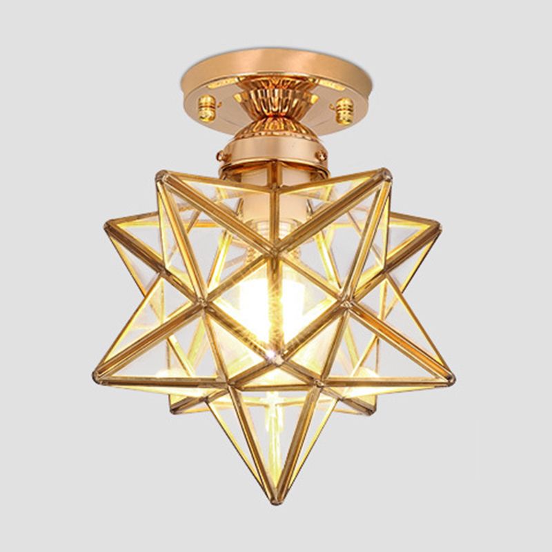 Glass Gold Flush Mount in Colonical Luxury Style Copper Star Ceiling Fixture for Corridor