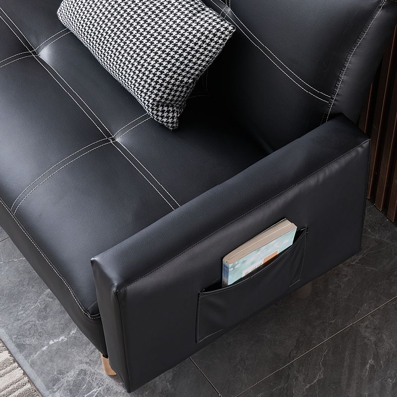 29.52" H Contemporary Faux Leather Convertible Sofa Biscuit Back Square Arm Sofa