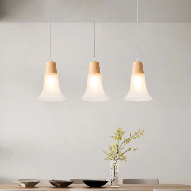 Moderne creatieve hangende lamp houten geometrische hanglamp met mat glazen schaduw