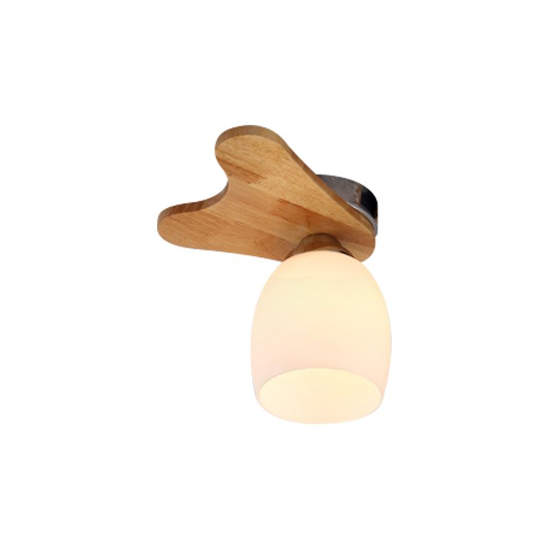 Cream Glass Bell Flush Ceiling Light Nordic 1/5/7-Head Semi Mount Lighting with Antler Top in Wood