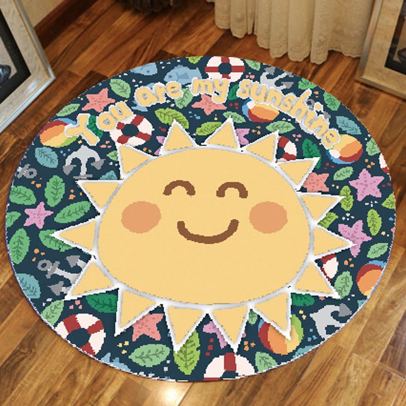Modern Cartoon Print Rug Multi-Color Polyster Area Rug Anti-Slip Backing Machine Washable Carpet for Kids Room
