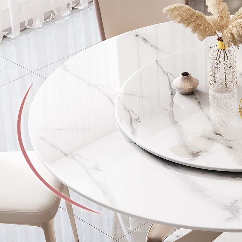 Mesa de comedor redondo Mesa de cena de pedestal de piedra de estilo de lujo con placa giratoria