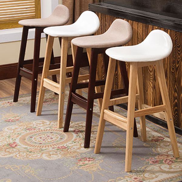 Scandinavian Linen Footrest Low Back Stool 27.55'' Rubberwood Bar Stool