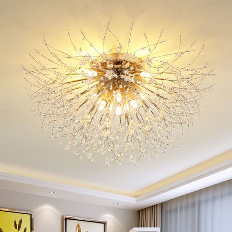 Crystal Beaded Dandelion Ceiling Lamp Contemporary Flush Mount Lighting for Bedroom