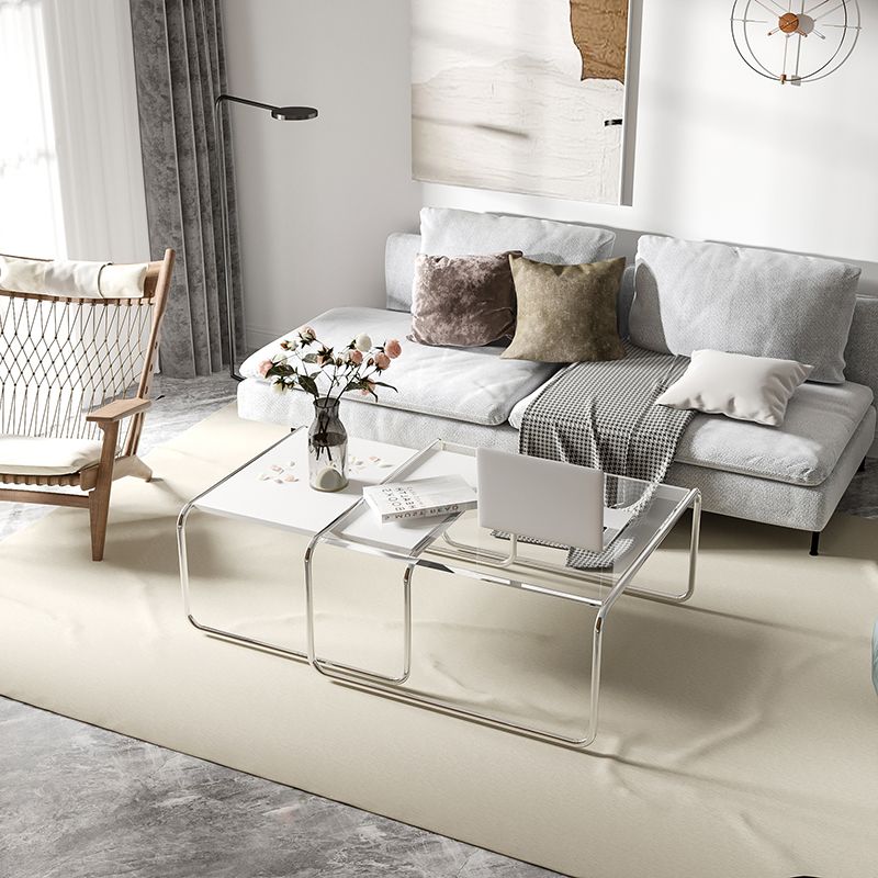 Sled 2 Nesting Coffee Table Modern Glass Coffee Table in Black and White