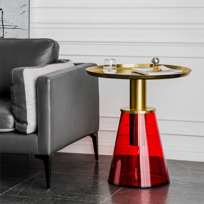 Round Metal/glass Table with Pedestal Base Base Mid-century Modern Side Table