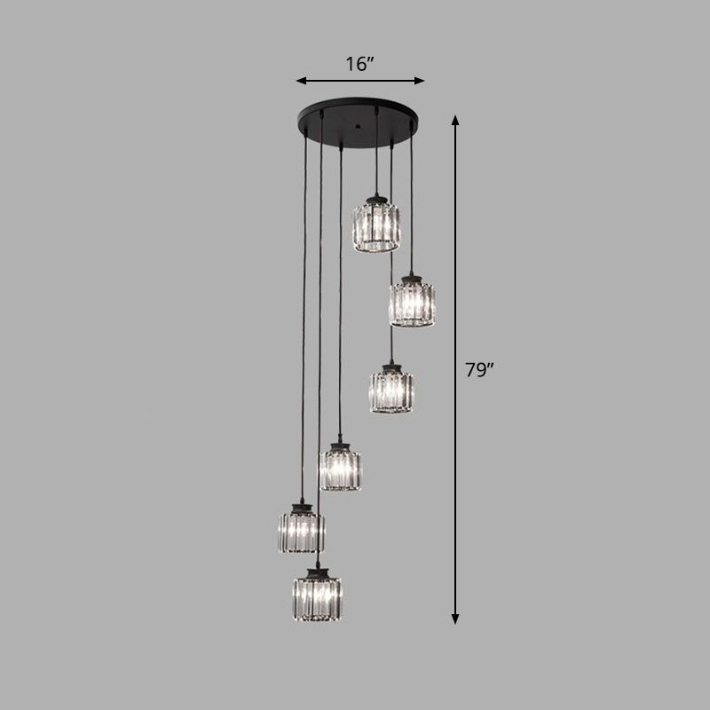Spiral Cylinder Multi Ceiling Lamp Contemporary Prismatic Crystal Stairwell Suspension Light Fixture