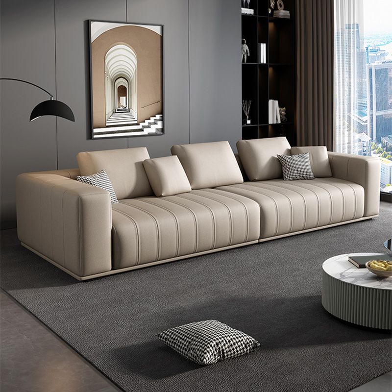 Cream Faux Leather Square Arm Sofa/Sectionals with water proof for Living Room