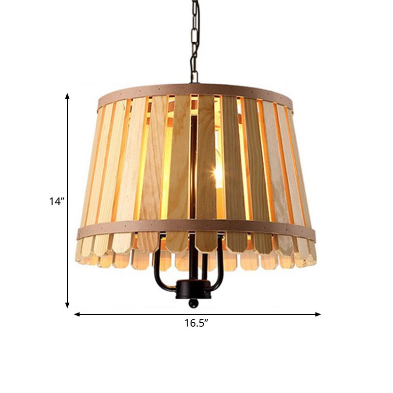 12.5"/16.5" Wide Slatted Chandelier Light Fixture Modern Wooden 3 Lights Blue/Green/Wood Hanging Pendant for Dining Room