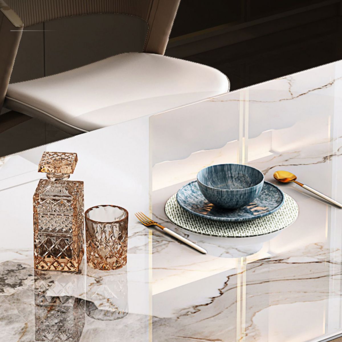 Glossy White Stone Top Dining Table Set for Home 1/2/5/7 Pcs Modern Dinette Set