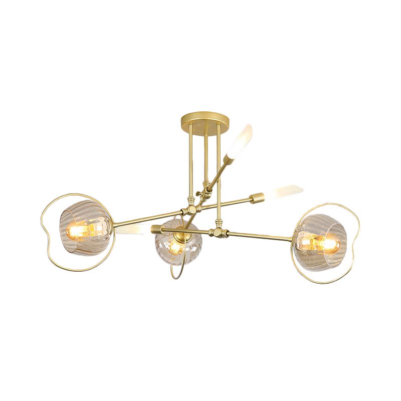 Modern 6/8 Heads Chandelier Light Gold Bowl Ceiling Suspension Lamp with Amber Glass Shade