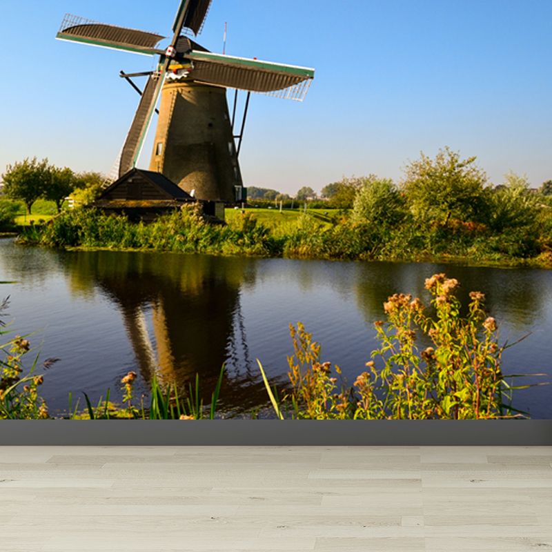 Romantic Windmill View Mural Decal for Living Room, Soft Color, Custom Size Available