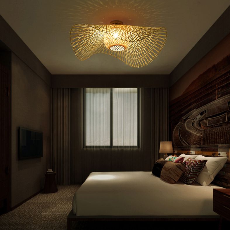 Japanse stijl bamboe inbouw 1-lichts plafondlamp voor woonkamer