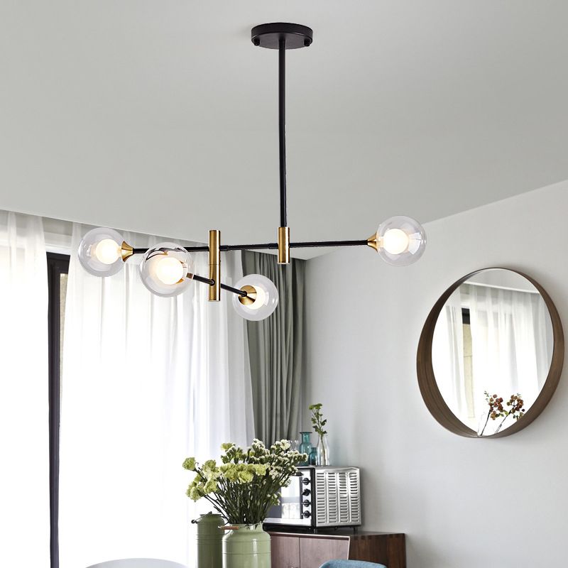 Modern Metal Hanging Chandelier Light Glass Shade Ceiling Chandelier in Black for Living Room