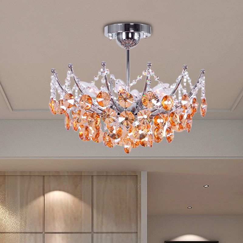 Crystal Dome Semi Flush Lighture Modern 5 Lights Borgoña/Smoke Grey/Amber Ceiling Light, 16 "/19.5" de ancho
