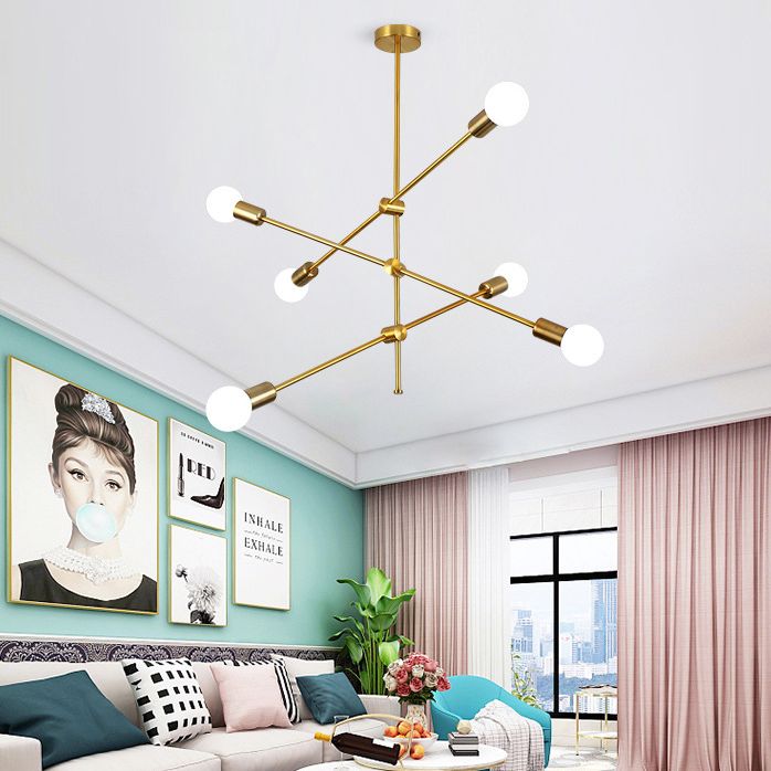 Linee geometriche lampadario in metallo creativo design a lampadina nuda dispositivo di illuminazione moderna in oro elettroplato