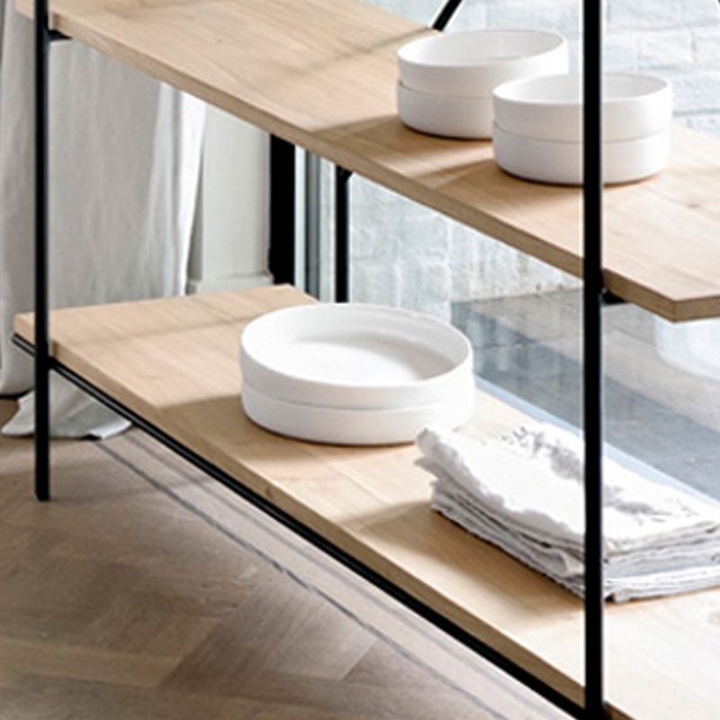 Industriële open etagere boekenplank van 5 plank met ijzeren frame dennenhoutplank