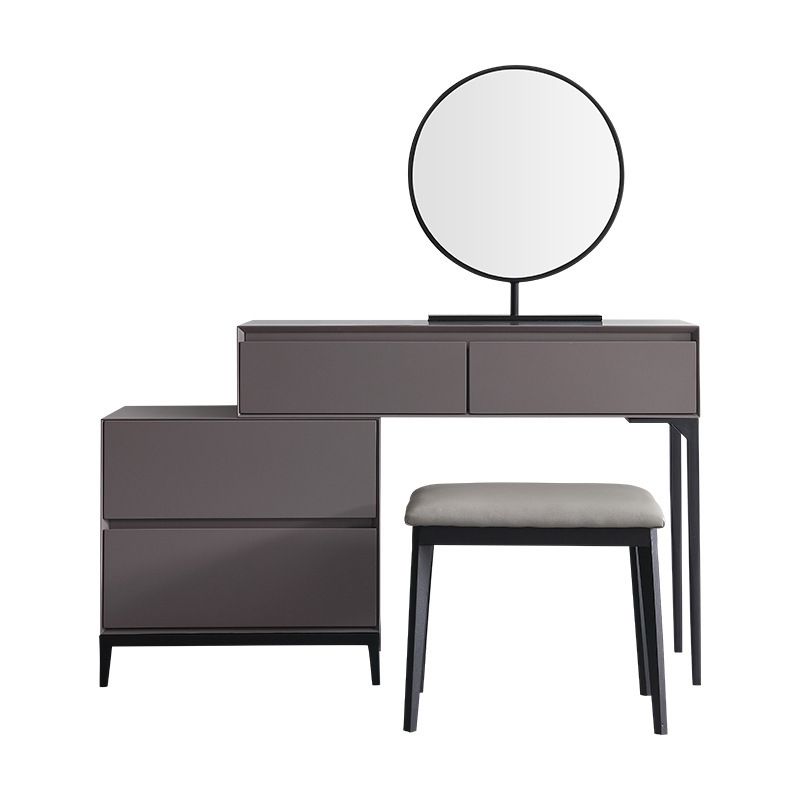 Modern Gray Vanity Mirrored Wood Makeup Dressing Table Stool Set