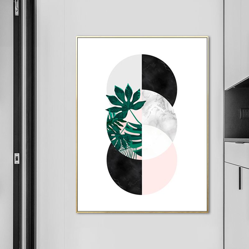 Nordic Botany and Globe Painting White Wrapped Canvas for Living Room, Multiple Sizes Available