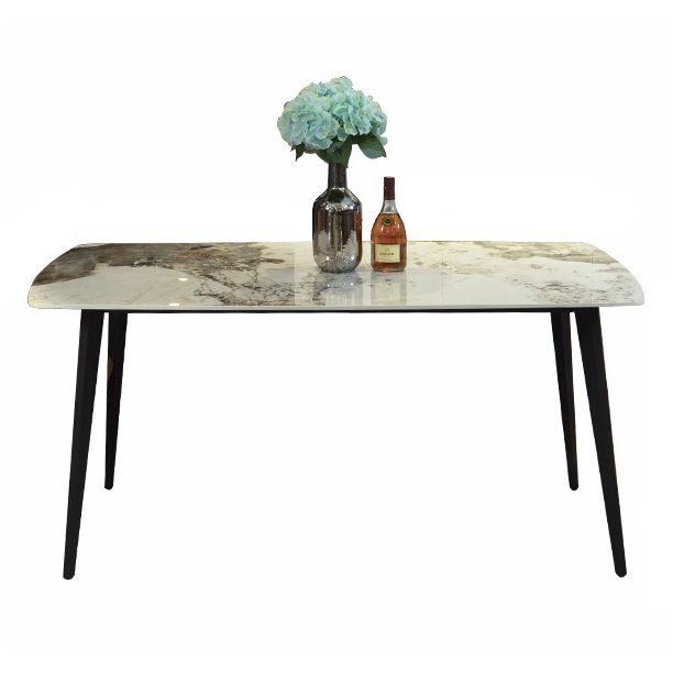 Tavolo da pranzo in pietra sinterizzato moderno beige tavolo da pranzo a forma di rettangolo con 4 gambe