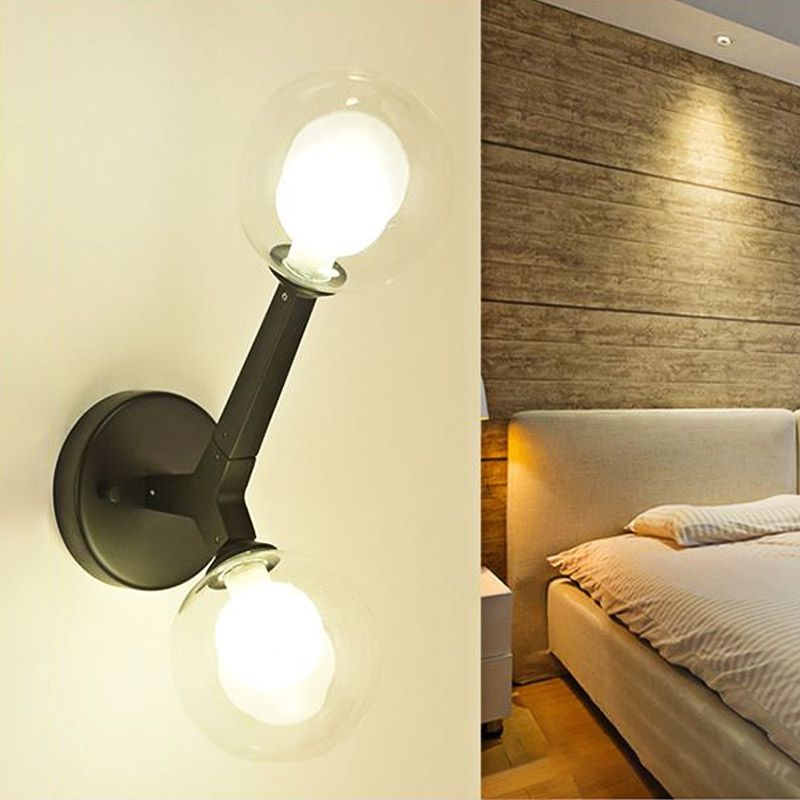 Double Globe Wall Lamp with Glass Shade Simple 2 Lights Sconce Light Fixture in Gold/Black Finish for Corridor