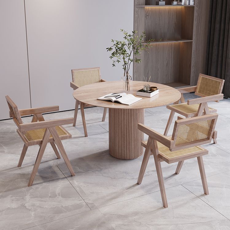 Runder Holz Esstisch Moderner Eiche mit doppelten Sockeln für das Restaurant