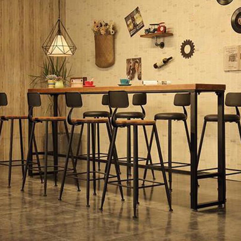 Industrial Bar Table Rectangle Solid Wood Bistro Table with Trestle Base in Black