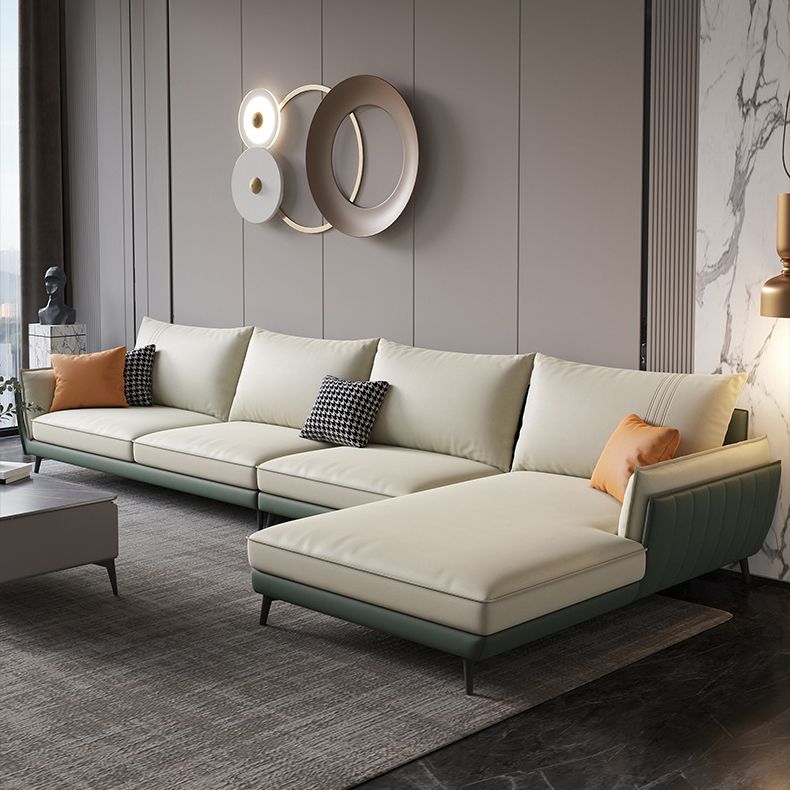 34.64" H Pillow Top Arm Sectional Faux Leather L-shape Sectional