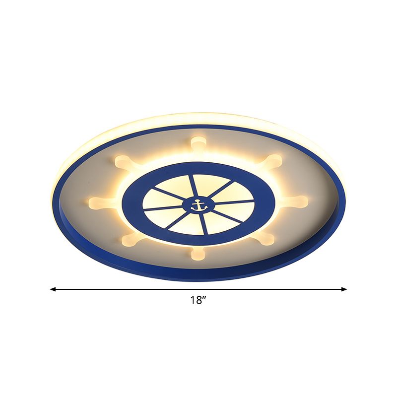 18"/23.5" W Kids Rudder Flush Light Fixture Metallic Children Room LED Flush Mount Lamp in Blue, Warm/White Light