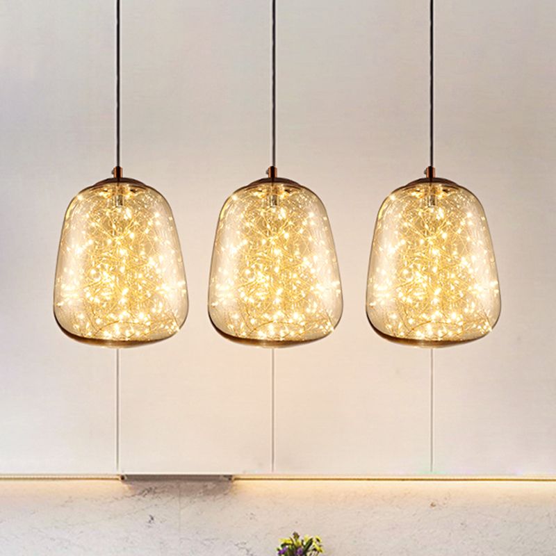 Salle de salle à manger en pierre lampe de plafond en verre Amber LED Modernisme Pendre Éclairage