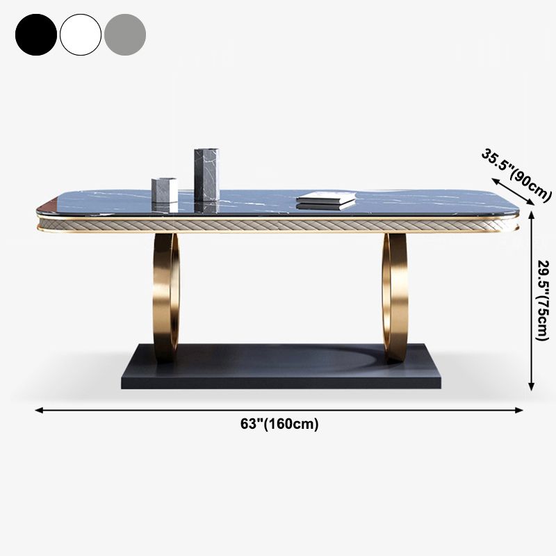 Traditional Luxury Sintered Stone Top Dining Table Rectangle Table with Metal Pedestal