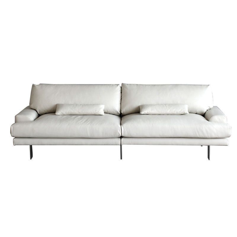 Recessed Arm Pillow Back Sofa Modern White Leather 3/4-seat Sofa