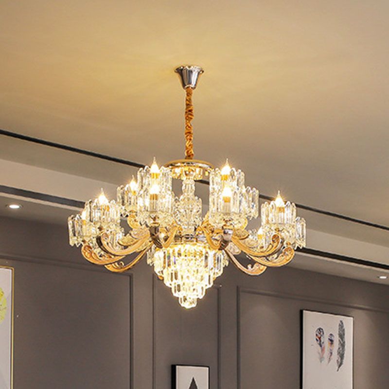 Drum Bedroom Chandelier Light Clear Crystal Modern Suspension Lighting Fixture in Gold